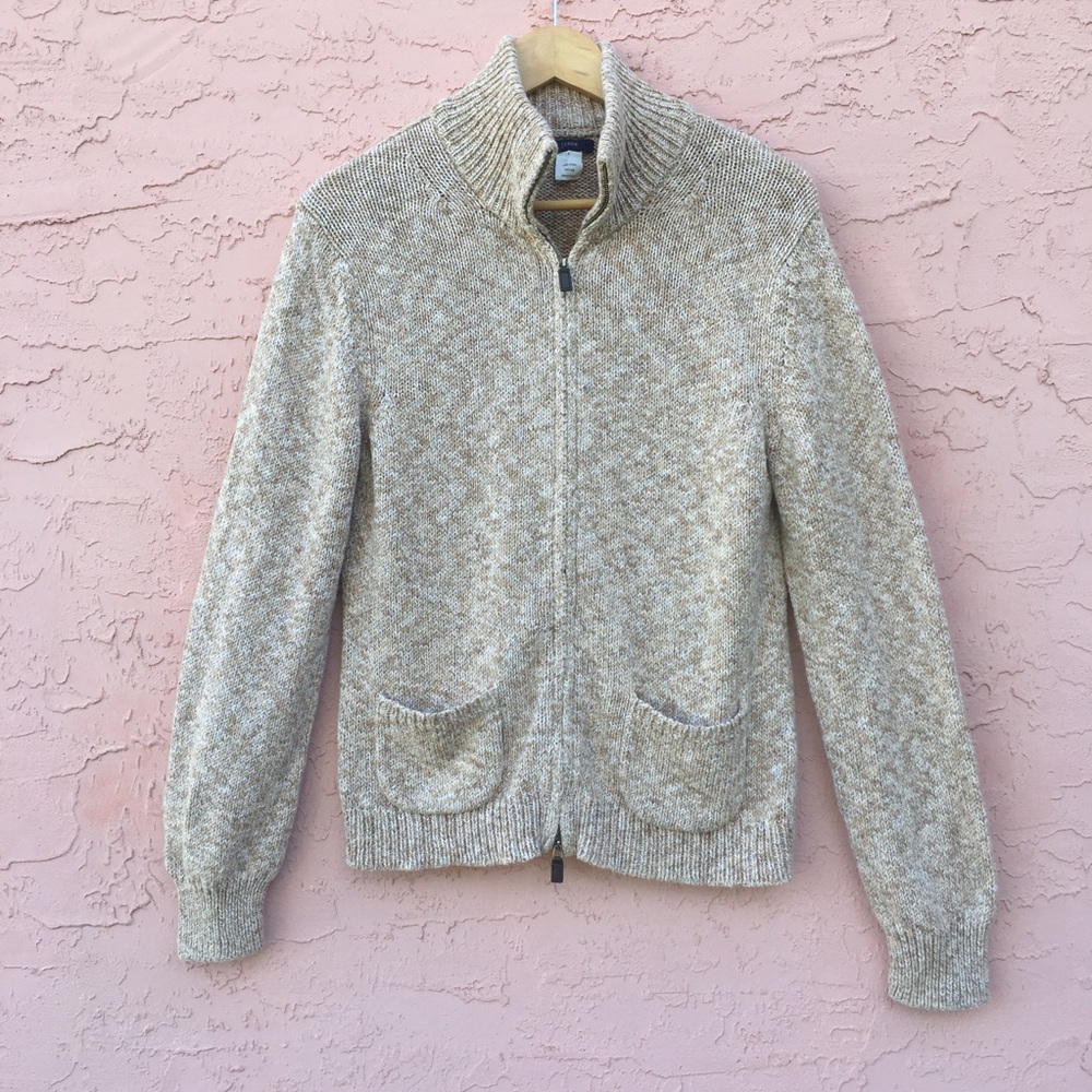 J. Crew Full Zip Cotton Sweater Jacket Nautical Preppy Coastal Adult Size Large